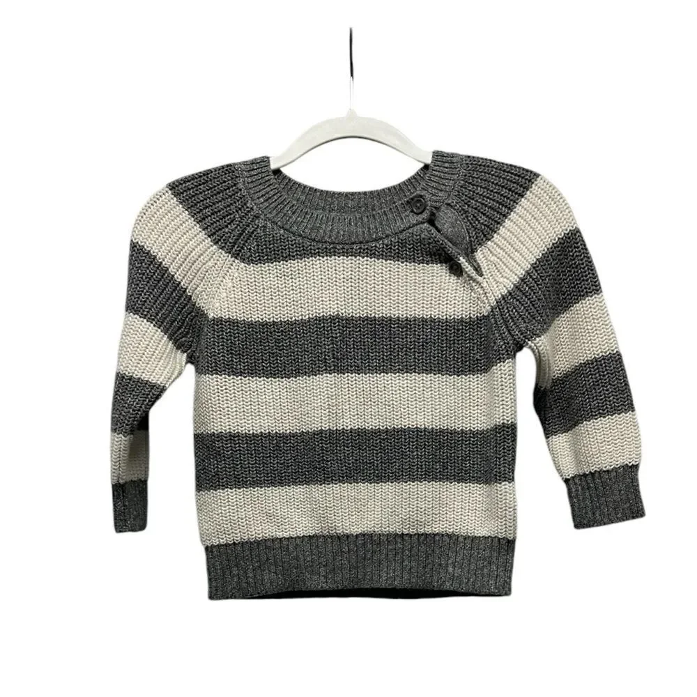Baby Gap striped knit sweater, gray white, 12-18mo